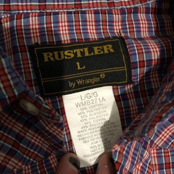 Rustler boys size Lg Red and Blue Casual Button Down Shirt - Picture 4 of 4